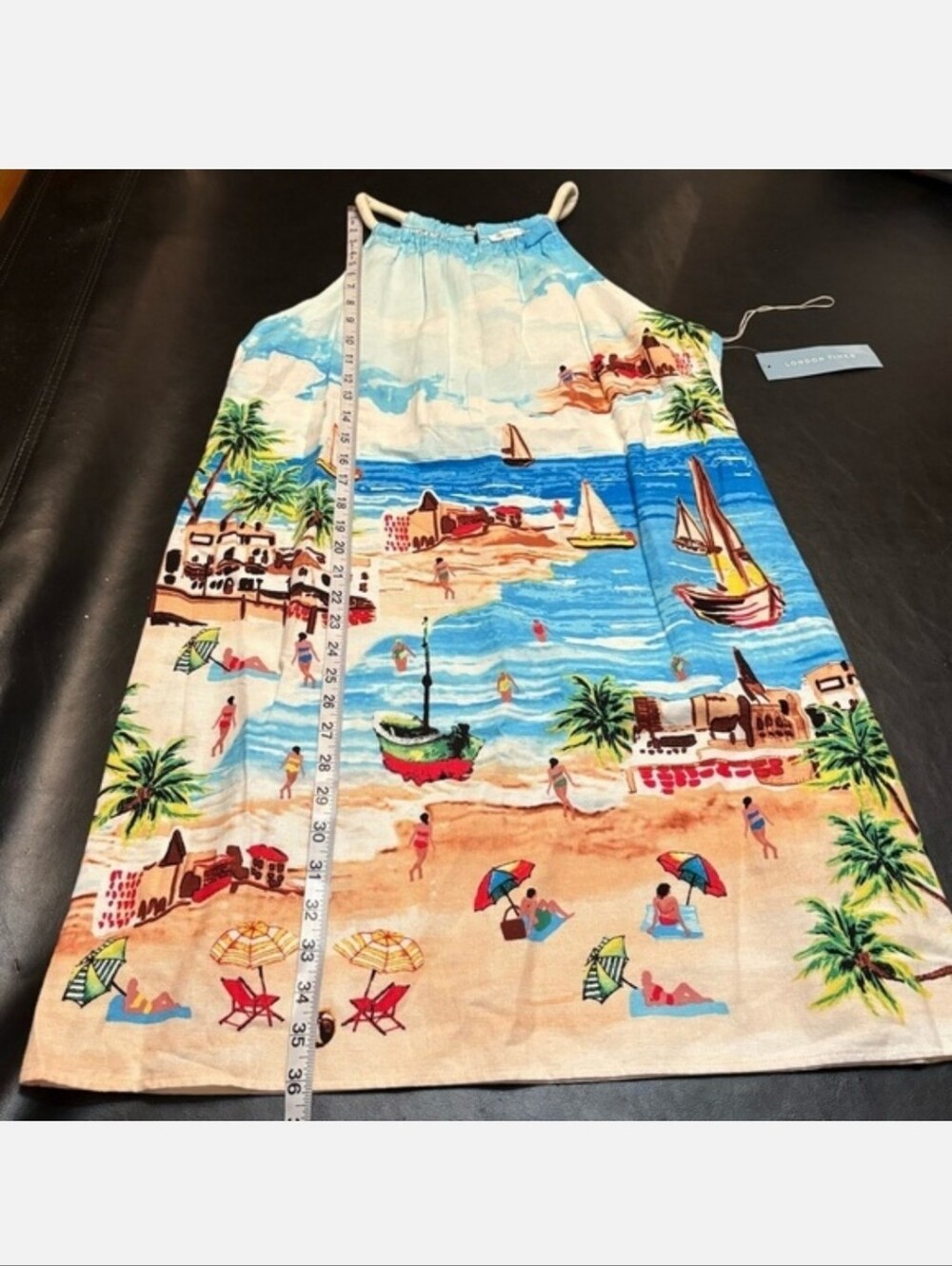 London Times Blue and White Beach Print Mini SunDress - Picture 5 of 8